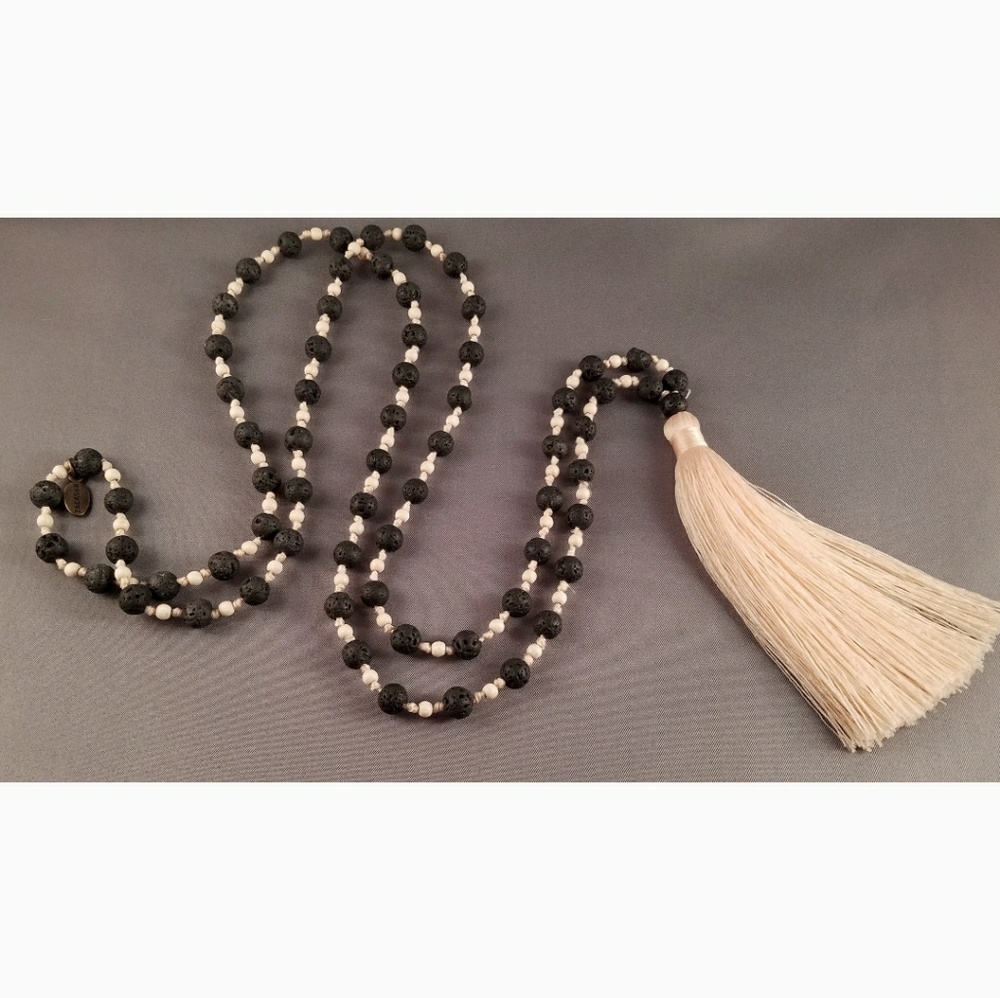 Zacasha Lava Bead Tassel Necklace